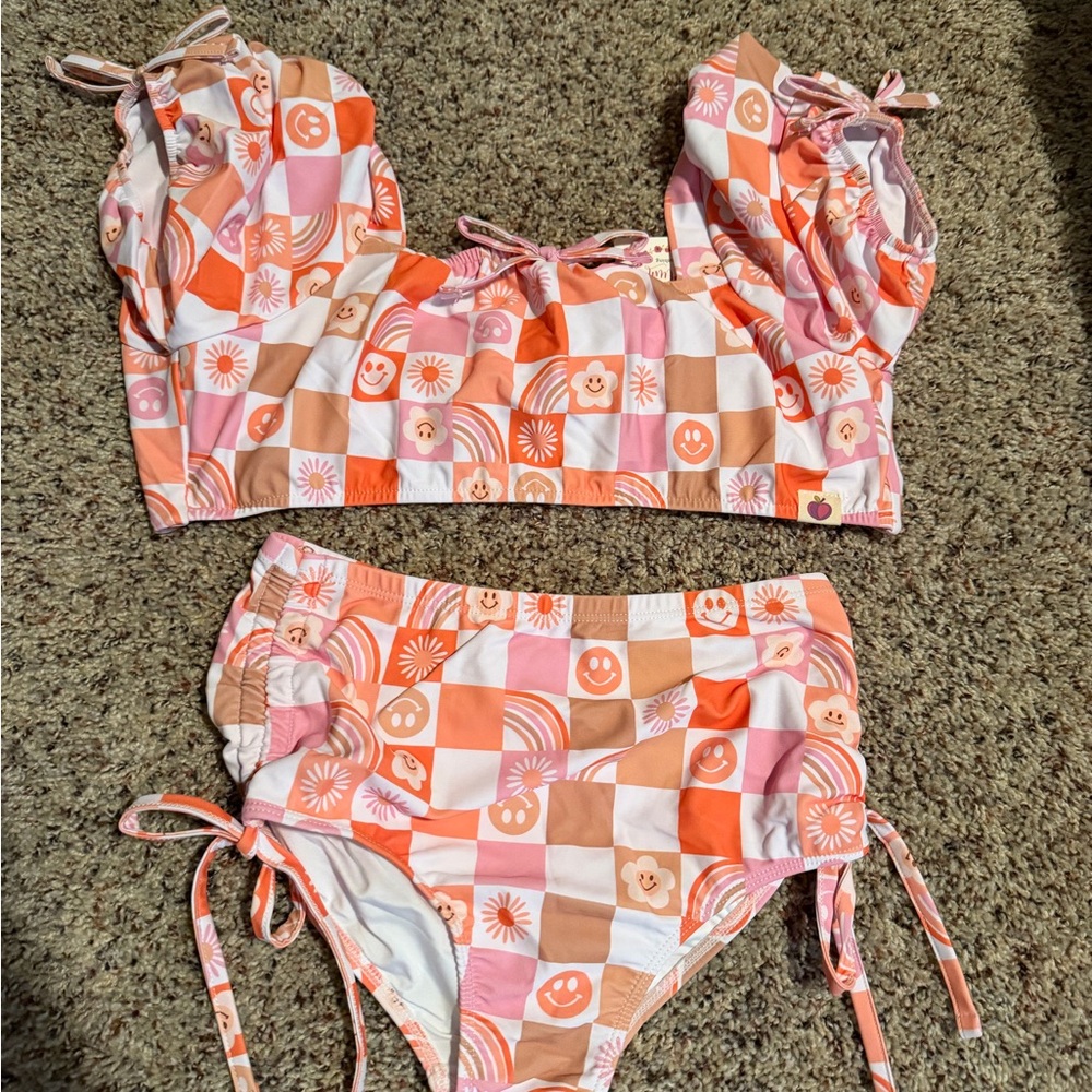 Cheeky Plum Kids Swim Bikini - Pink and Orange Checkered